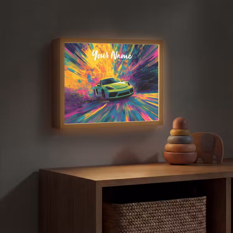 Sportauto - Groen - Verfstrepen - Kleuren Light Box met batterij (Wandlamp kind) middel -sfeer5_kind
