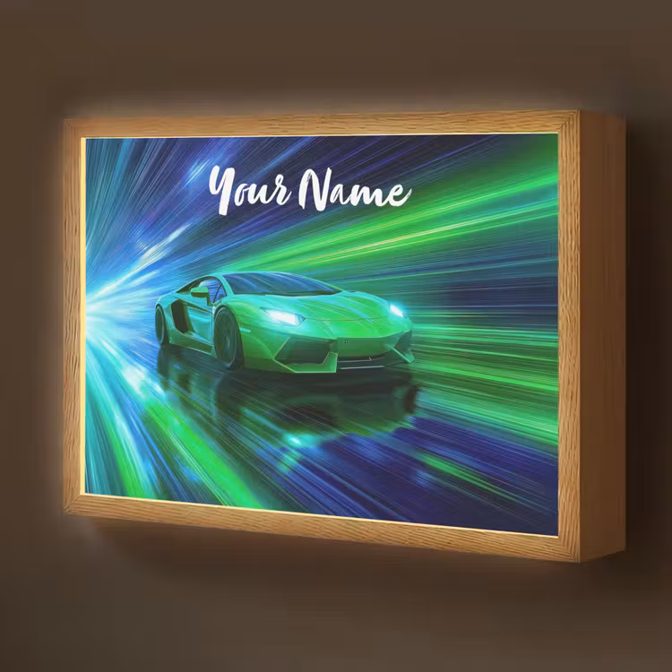 Sportauto - Groen - Snelheidslijnen - Neon Light Box met batterij (Wandlamp kind) middel -z3d_website