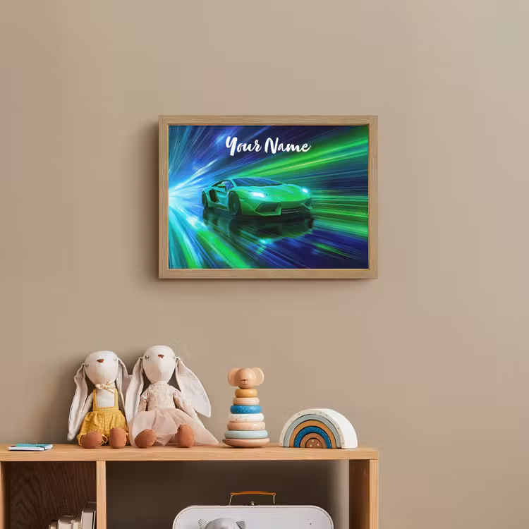 Sportauto - Groen - Snelheidslijnen - Neon Light Box met batterij (Wandlamp kind) middel -sfeer2_kind