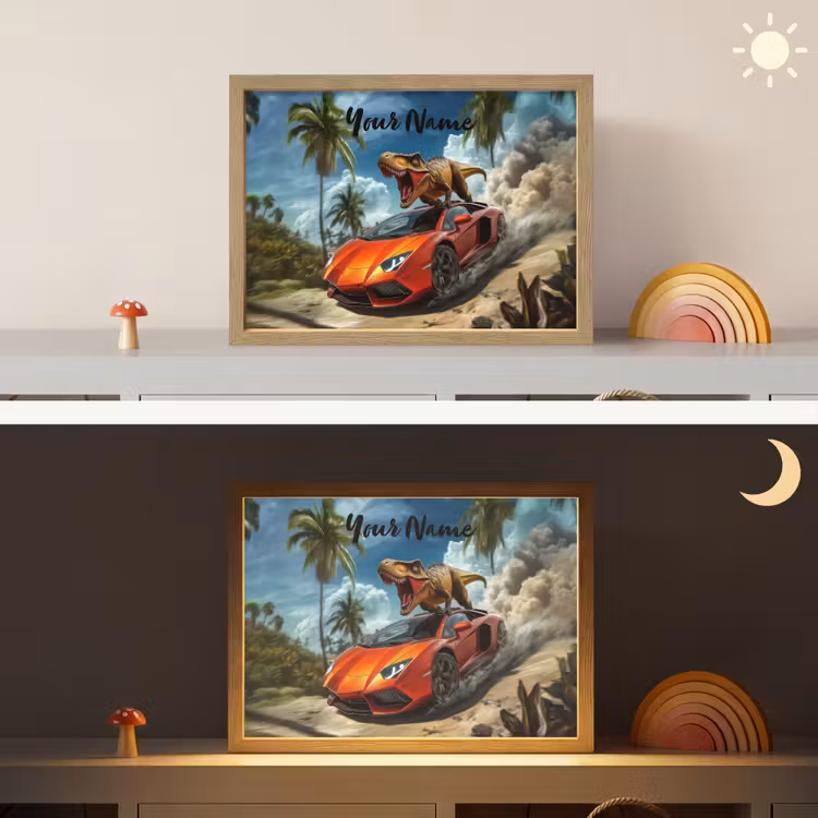 Sportauto - Rood - Dino Light Box met batterij (Wandlamp kind) middel -sfeer3_kind