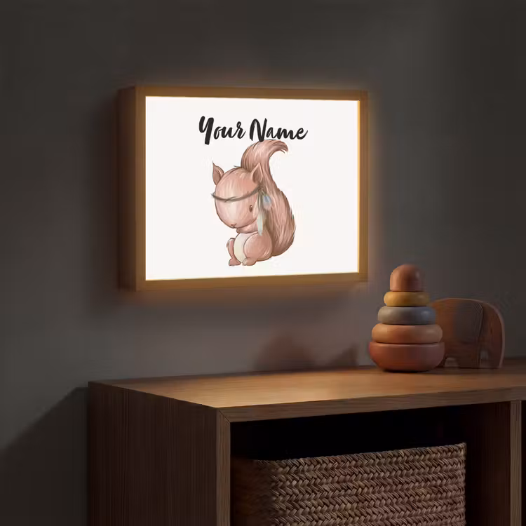 Eekhoorn - Dier - Bosdieren - Bruin Light Box met batterij (Wandlamp kind) middel -sfeer5_kind