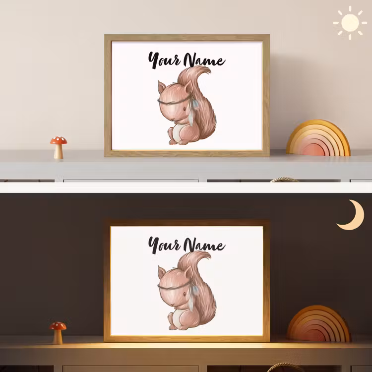 Eekhoorn - Dier - Bosdieren - Bruin Light Box met batterij (Wandlamp kind) middel -sfeer3_kind