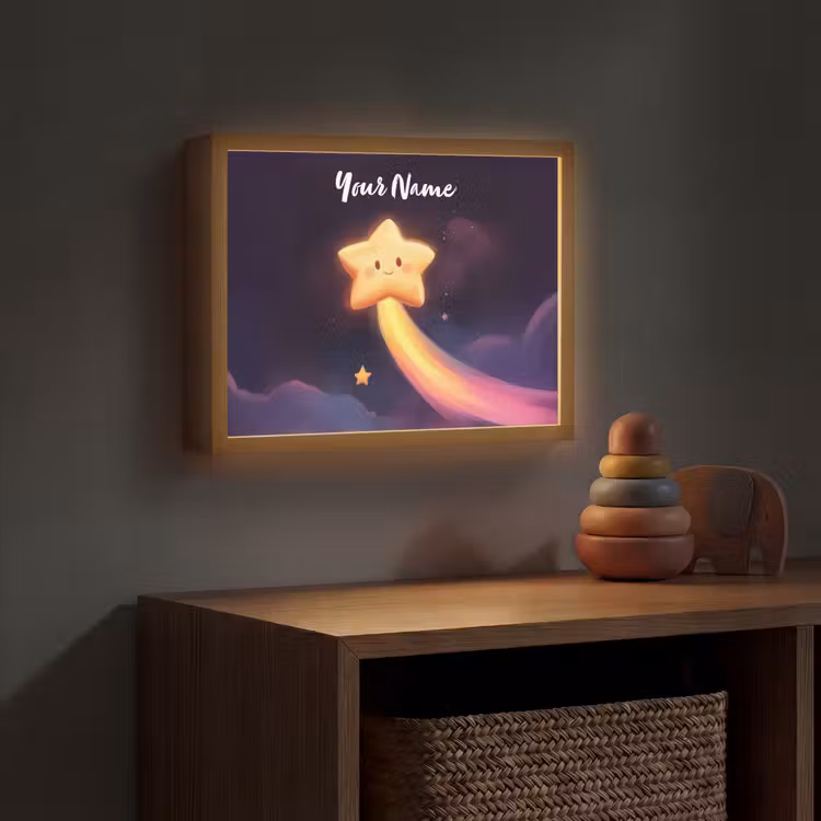 Ster - Gezichtje - Lichtgevend Light Box met batterij (Wandlamp kind) middel -sfeer5_kind