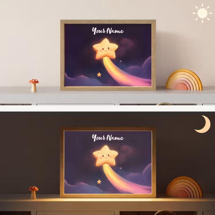 Ster - Gezichtje - Lichtgevend Light Box met batterij (Wandlamp kind) middel -sfeer3_kind