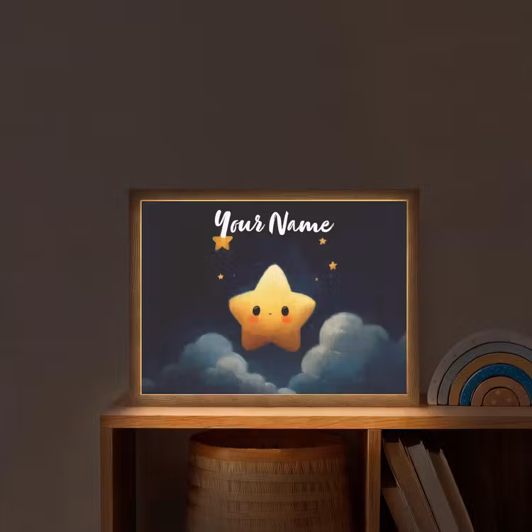 Ster - Gezichtje - Nacht - Wolken Light Box met batterij (Wandlamp kind) middel -sfeer1_kind