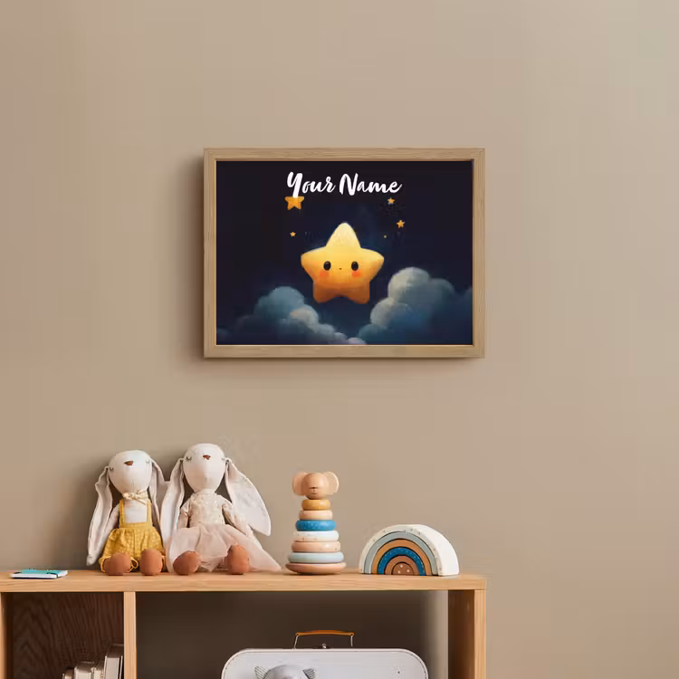 Ster - Gezichtje - Nacht - Wolken Light Box met batterij (Wandlamp kind) middel -sfeer2_kind