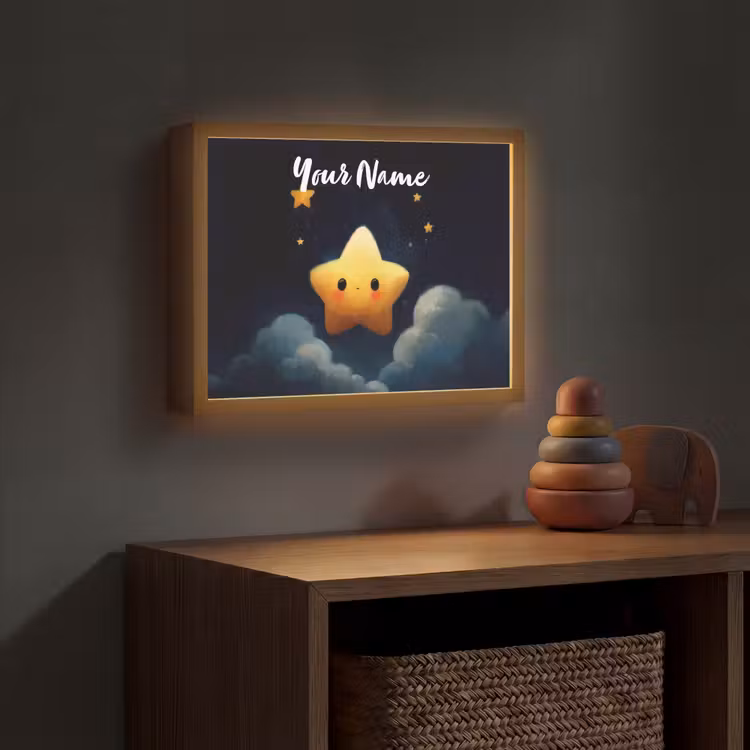 Ster - Gezichtje - Nacht - Wolken Light Box met batterij (Wandlamp kind) middel -sfeer5_kind