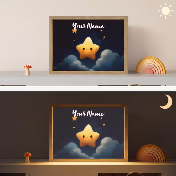 Ster - Gezichtje - Nacht - Wolken Light Box met batterij (Wandlamp kind) middel -sfeer3_kind