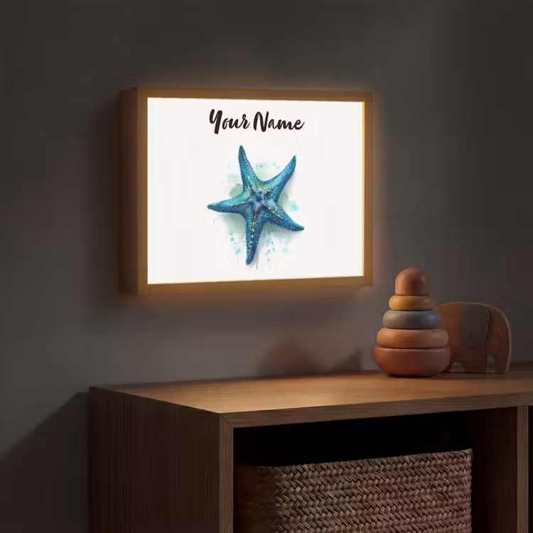 Zeester - Blauw - Spetters Light Box met batterij (Wandlamp kind) middel -sfeer5_kind