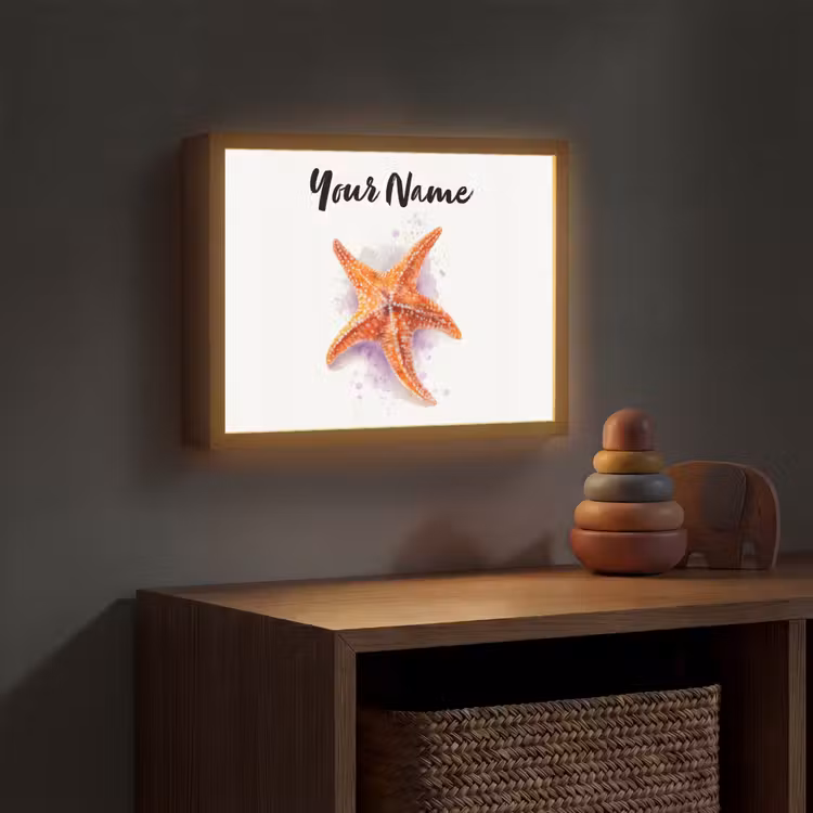 Zeester - Oranje - Paars Light Box met batterij (Wandlamp kind) middel -sfeer5_kind