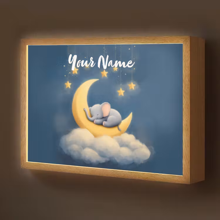 Sterren - Olifant - Maan - Wolken Light Box met batterij (Wandlamp kind) middel -z3d_website