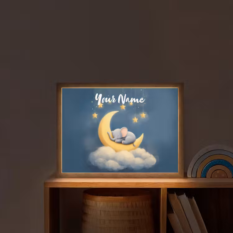 Sterren - Olifant - Maan - Wolken Light Box met batterij (Wandlamp kind) middel -sfeer1_kind