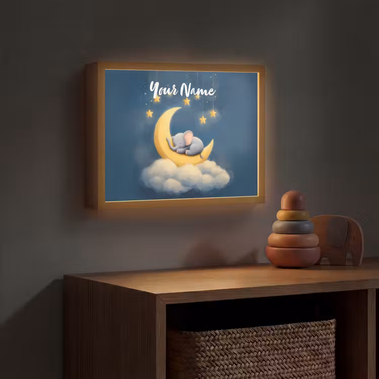 Sterren - Olifant - Maan - Wolken Light Box met batterij (Wandlamp kind) middel -sfeer5_kind