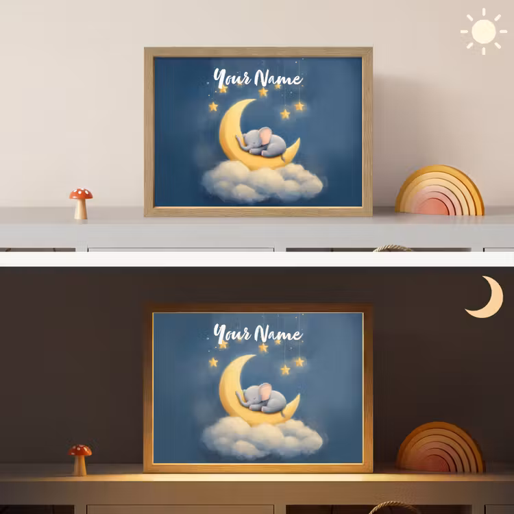Sterren - Olifant - Maan - Wolken Light Box met batterij (Wandlamp kind) middel -sfeer3_kind