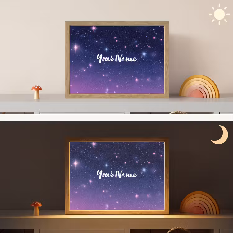 Sterren - Galaxy - Blauw - Roze Light Box met batterij (Wandlamp kind) middel -sfeer3_kind