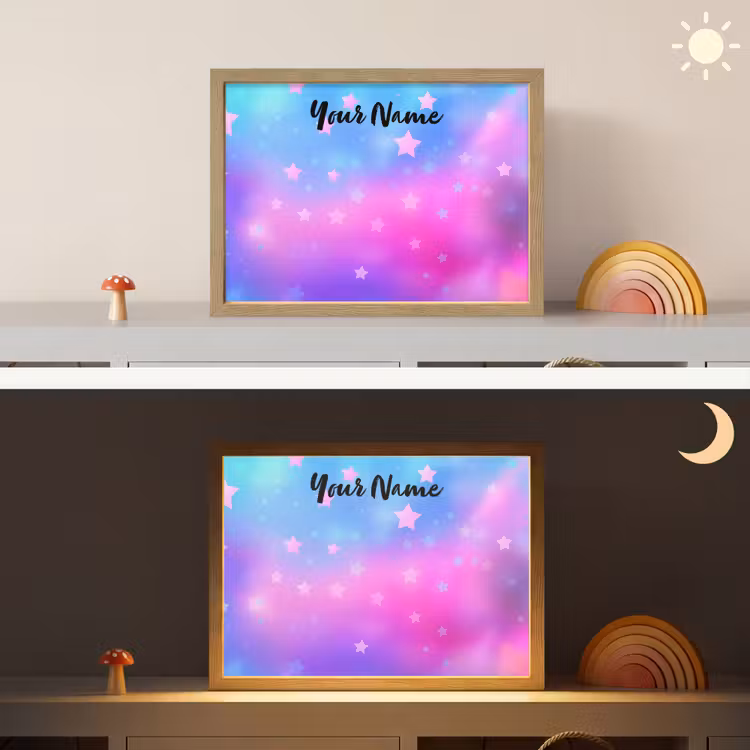 Sterren - Roze - Blauw Light Box met batterij (Wandlamp kind) middel -sfeer3_kind