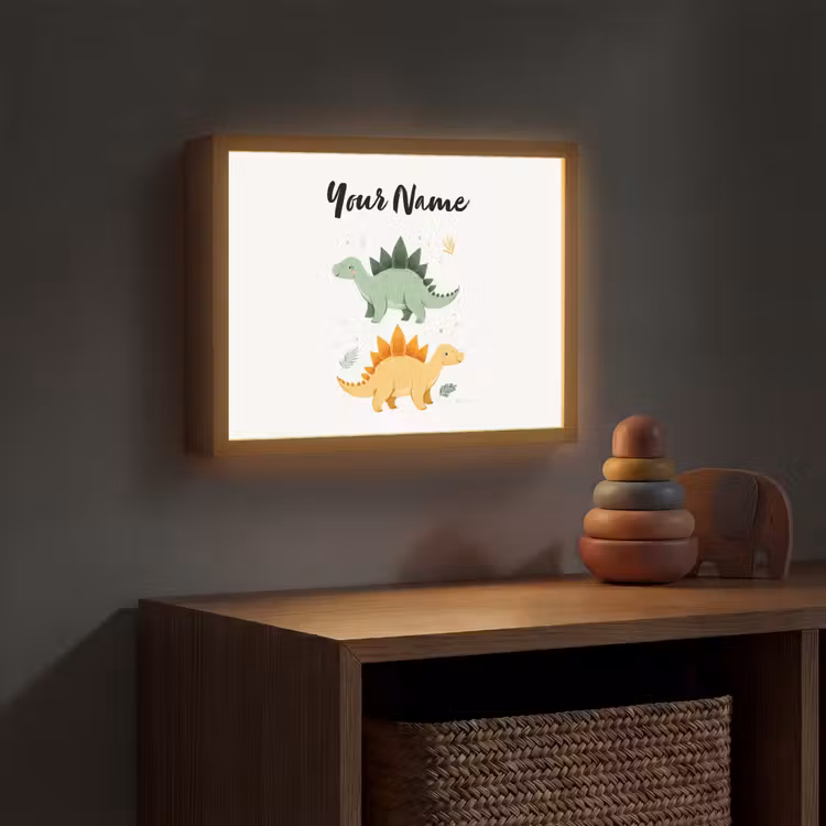 Stegosaurus - Sterren - Bladeren - Minimalistisch Light Box met batterij (Wandlamp kind) middel -sfeer5_kind