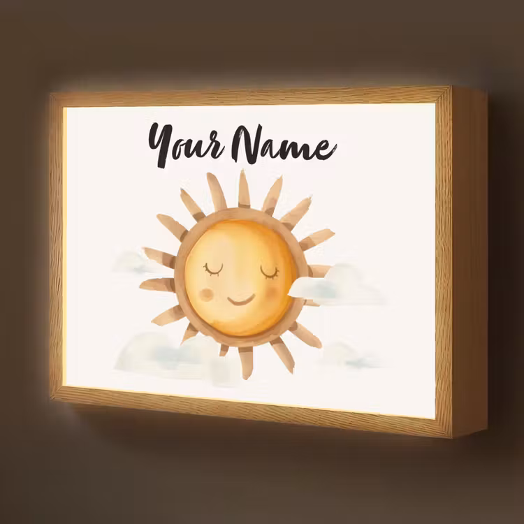 Zon - Wolken - Pastel kleuren Light Box met batterij (Wandlamp kind) middel -z3d_website