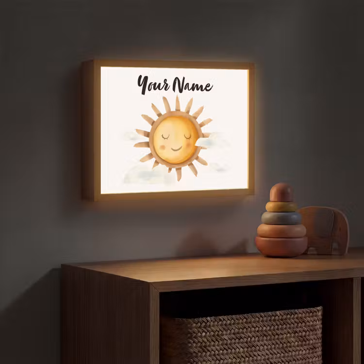 Zon - Wolken - Pastel kleuren Light Box met batterij (Wandlamp kind) middel -sfeer5_kind