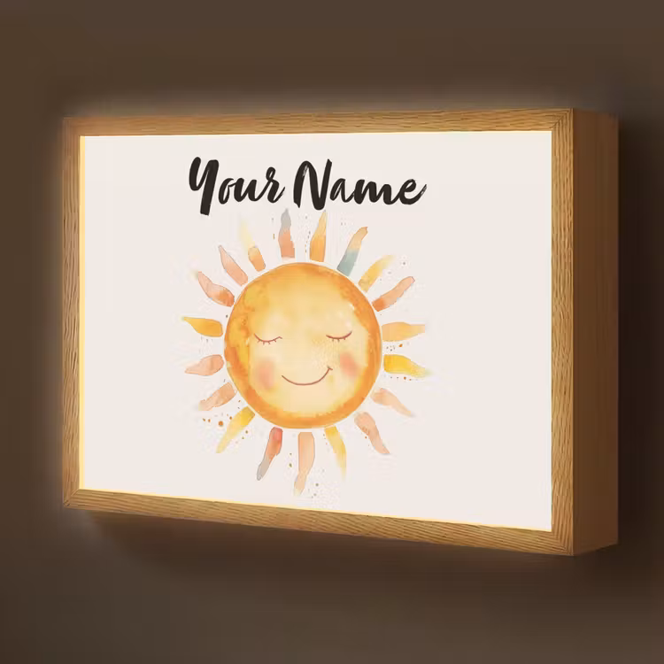 Zon - Watercolor - Geel Light Box met batterij (Wandlamp kind) middel -z3d_website