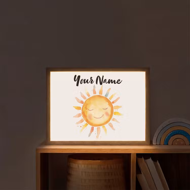 Zon - Watercolor - Geel Light Box met batterij (Wandlamp kind) middel -sfeer1_kind
