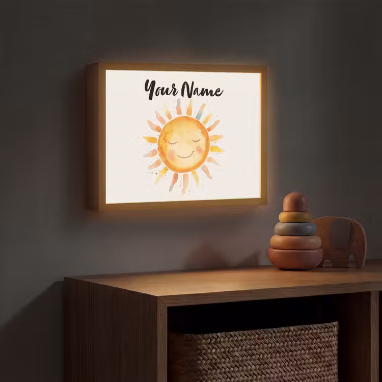 Zon - Watercolor - Geel Light Box met batterij (Wandlamp kind) middel -sfeer5_kind
