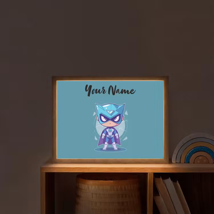 Superheld - Blauw - Jongens Light Box met batterij (Wandlamp kind) middel -sfeer1_kind