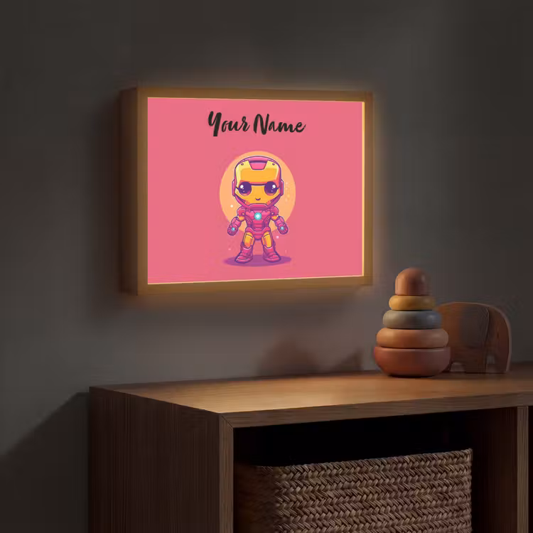Superheld - Jongens - Rood - Paars Light Box met batterij (Wandlamp kind) middel -sfeer5_kind