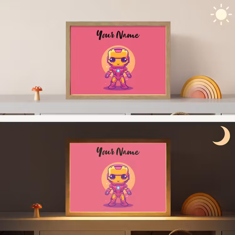 Superheld - Jongens - Rood - Paars Light Box met batterij (Wandlamp kind) middel -sfeer3_kind