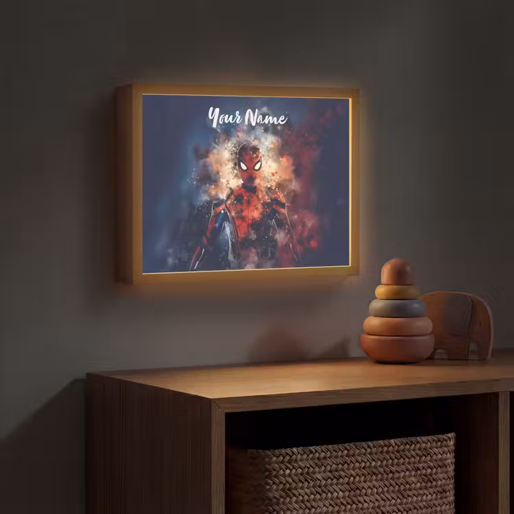 Superheld - Jongens - Rook - Kleuren Light Box met batterij (Wandlamp kind) middel -sfeer5_kind