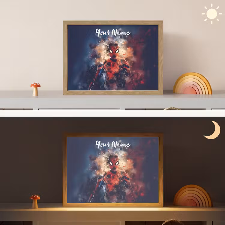 Superheld - Jongens - Rook - Kleuren Light Box met batterij (Wandlamp kind) middel -sfeer3_kind
