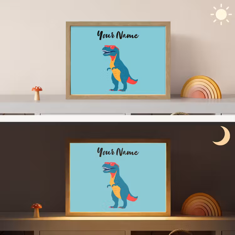 T-Rex - Zonnebril - Blauw - Glimlach Light Box met batterij (Wandlamp kind) middel -sfeer3_kind