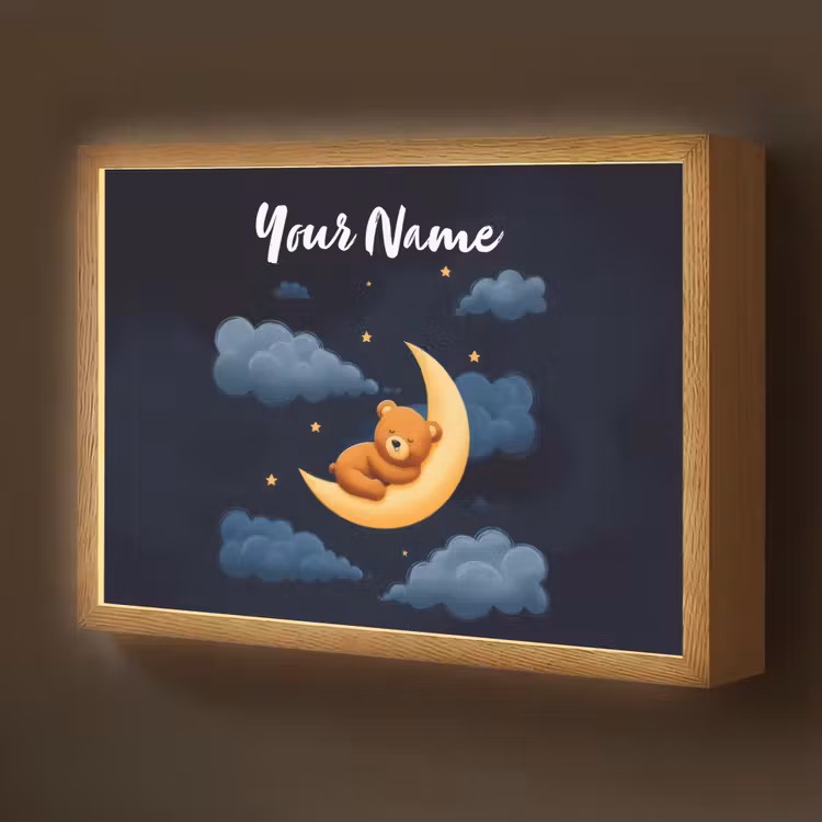 Teddybeer - Maan - Wolken - Sterren Light Box met batterij (Wandlamp kind) middel -z3d_website