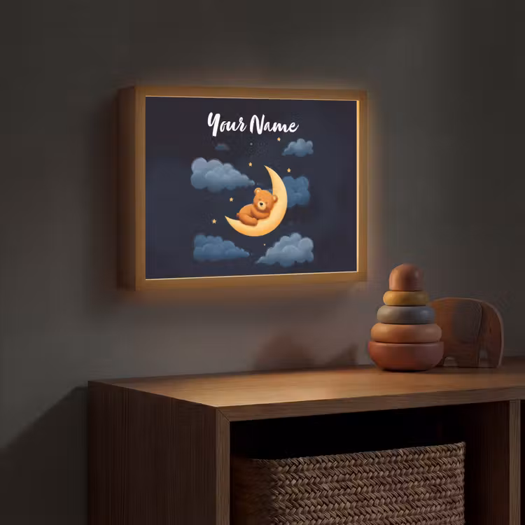 Teddybeer - Maan - Wolken - Sterren Light Box met batterij (Wandlamp kind) middel -sfeer5_kind