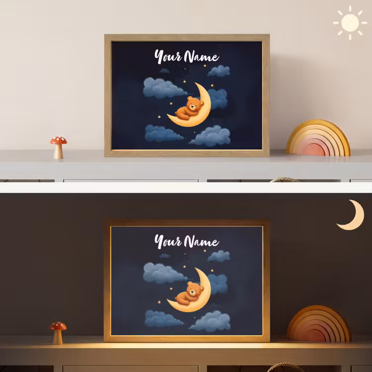 Teddybeer - Maan - Wolken - Sterren Light Box met batterij (Wandlamp kind) middel -sfeer3_kind