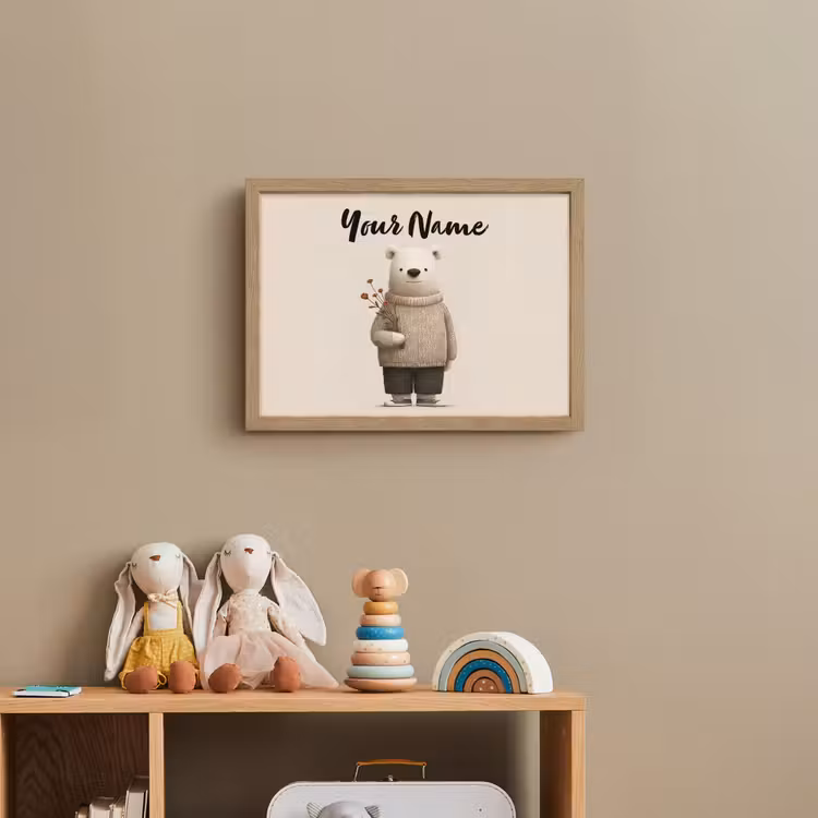 Knuffelbeer - Oranje bloemen - Vriendelijk Light Box met batterij (Wandlamp kind) middel -sfeer2_kind
