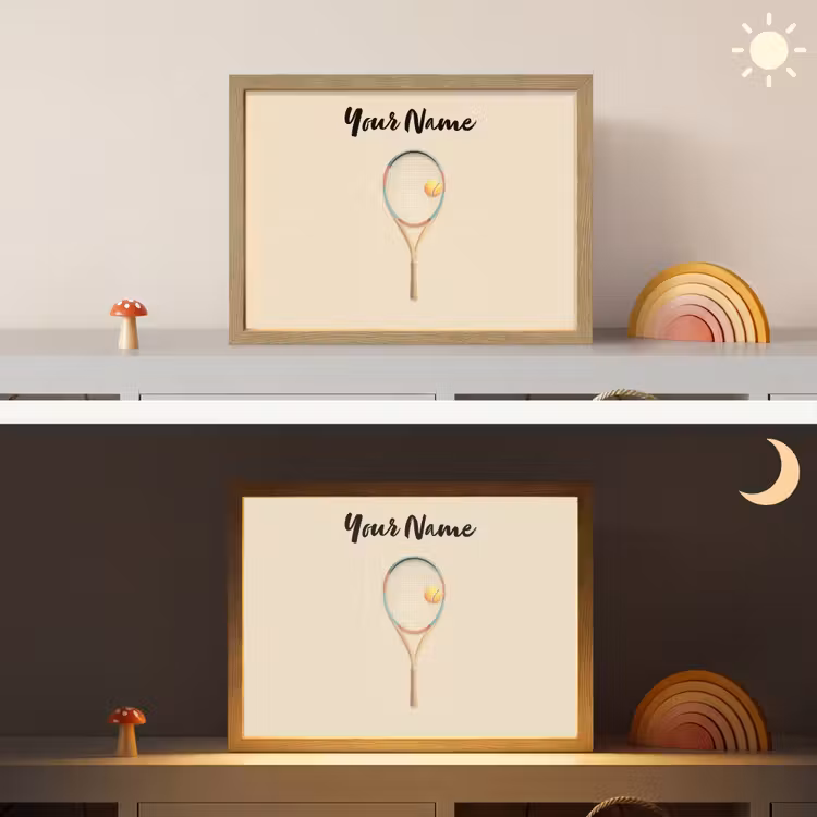 Tennisracket - Bal - Beige Light Box met batterij (Wandlamp kind) middel -sfeer3_kind