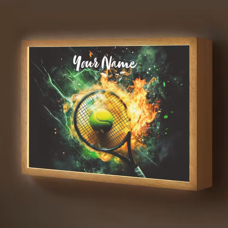 Tennis - Racket - Vuur - Groen Light Box met batterij (Wandlamp kind) middel -z3d_website