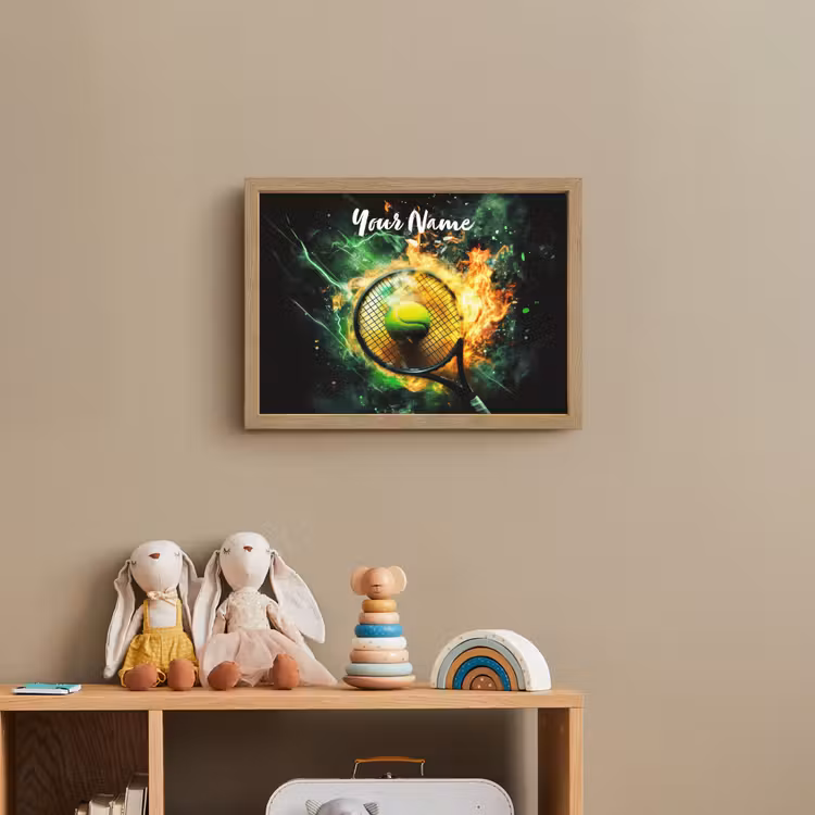 Tennis - Racket - Vuur - Groen Light Box met batterij (Wandlamp kind) middel -sfeer2_kind