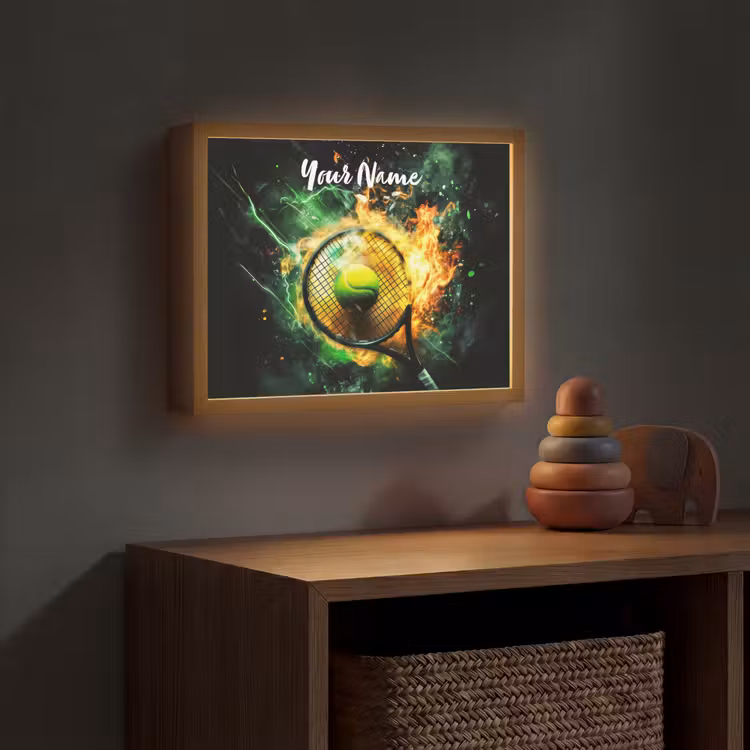 Tennis - Racket - Vuur - Groen Light Box met batterij (Wandlamp kind) middel -sfeer5_kind