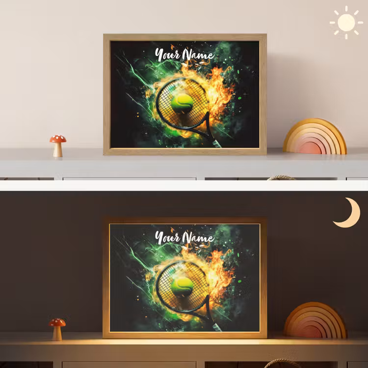 Tennis - Racket - Vuur - Groen Light Box met batterij (Wandlamp kind) middel -sfeer3_kind