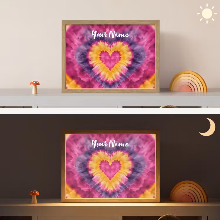 Tie dye - Hartvorm - Vlammen - Paars Light Box met batterij (Wandlamp kind) middel -sfeer3_kind