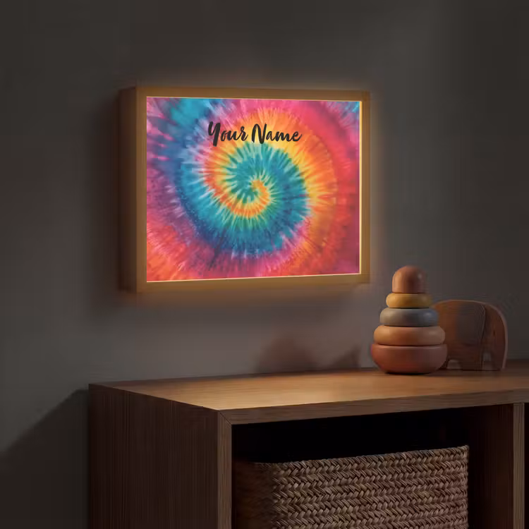 Tie Dye - Regenboogtinten - Klassiek Light Box met batterij (Wandlamp kind) middel -sfeer5_kind