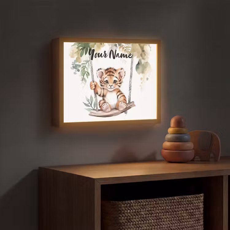 Tijger - Dier - Kinderen - Jungle Light Box met batterij (Wandlamp kind) middel -sfeer5_kind