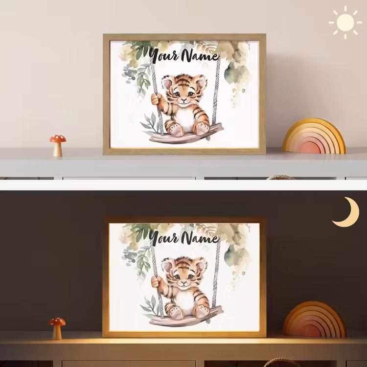 Tijger - Dier - Kinderen - Jungle Light Box met batterij (Wandlamp kind) middel -sfeer3_kind