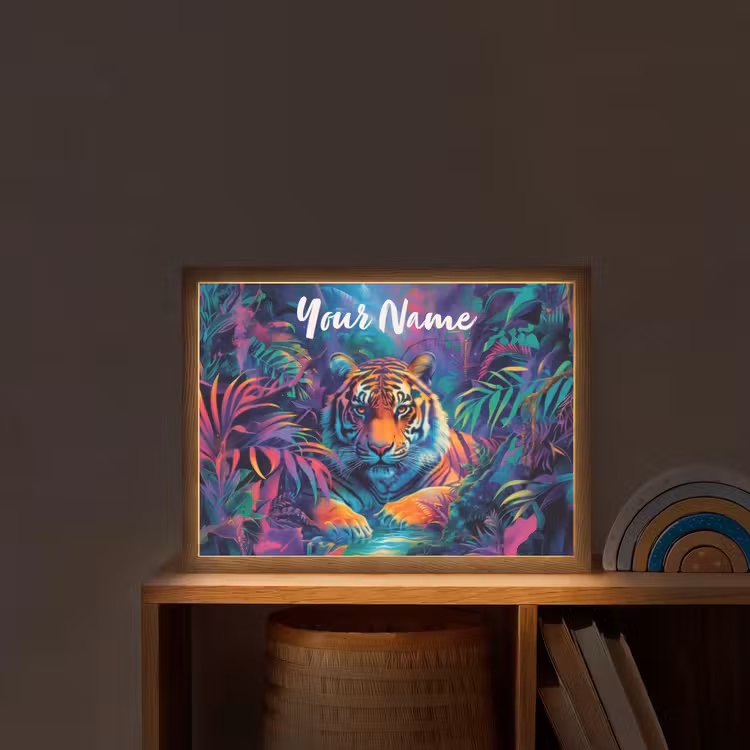 Tijger - Dier - Jungle - Kleurrijk Light Box met batterij (Wandlamp kind) middel -sfeer1_kind