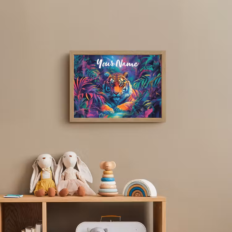 Tijger - Dier - Jungle - Kleurrijk Light Box met batterij (Wandlamp kind) middel -sfeer2_kind