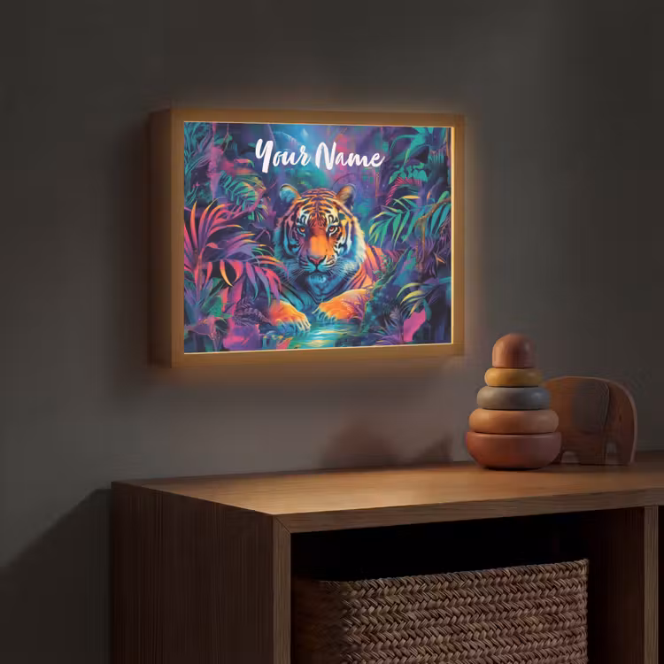 Tijger - Dier - Jungle - Kleurrijk Light Box met batterij (Wandlamp kind) middel -sfeer5_kind