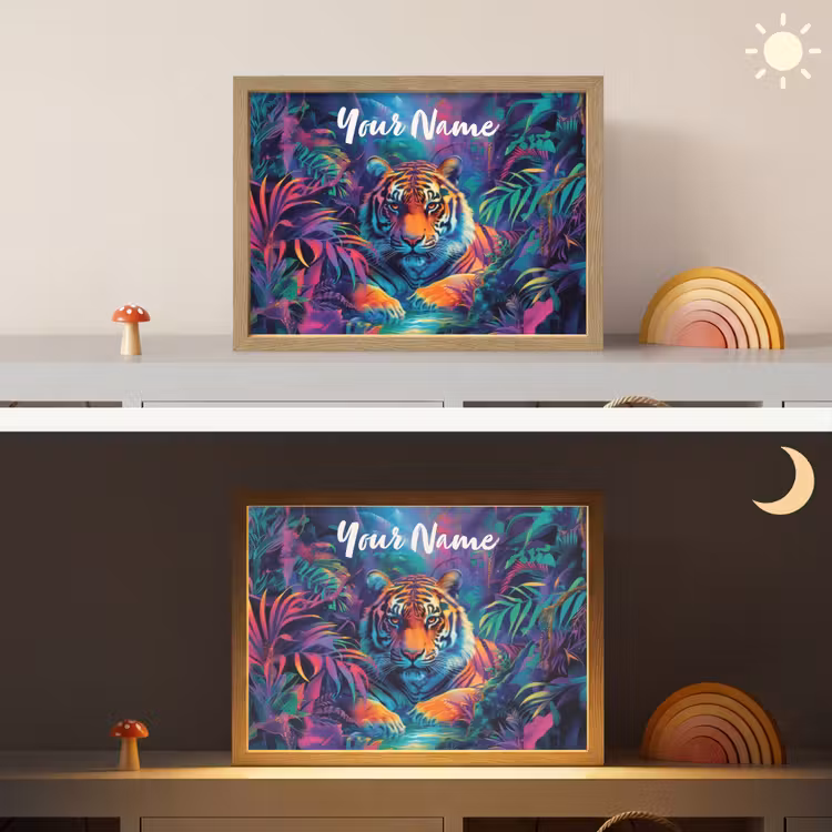 Tijger - Dier - Jungle - Kleurrijk Light Box met batterij (Wandlamp kind) middel -sfeer3_kind