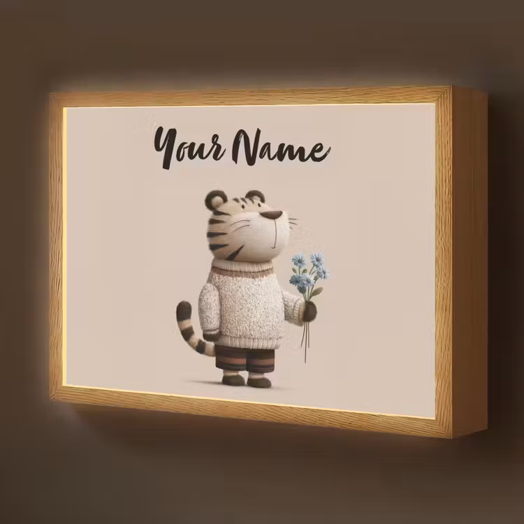 Tijger - Blauwe bloemen - Rustig Light Box met batterij (Wandlamp kind) middel -z3d_website